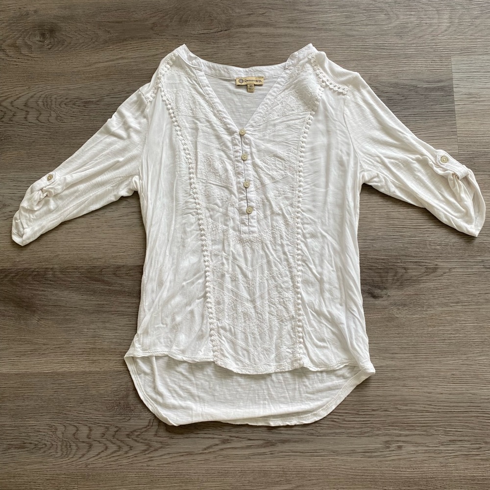 Democracy White Blouse 3/4 sleeve
